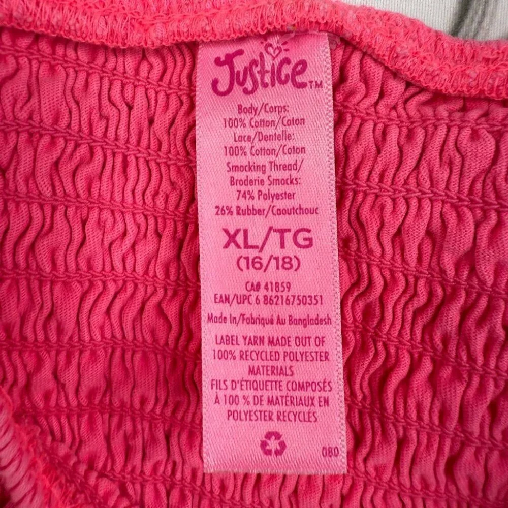 Justice tank top neon smocked shirt top Bright Pink Camisole Top ruffles